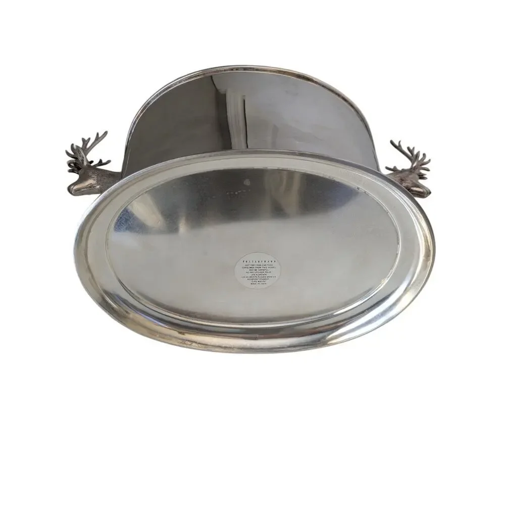 Pottery Barn Silverplate Large Stag Ice Bucket Deer Antler Party Wine Champagne